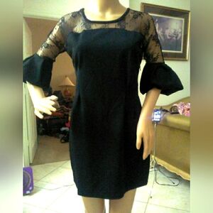 BNWT Elegant Black Lace Dress SZ. XL (RUNS SMALL) ASIAN DESIGNER ( PUFFY SLEEVE)